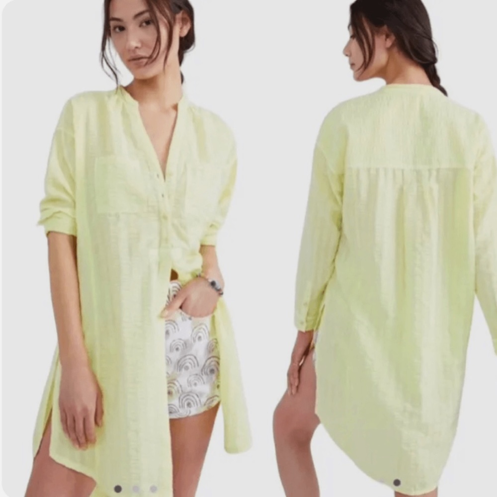 PILCRO Yellow Seersucker Tunic Blouse Top Cover Up
